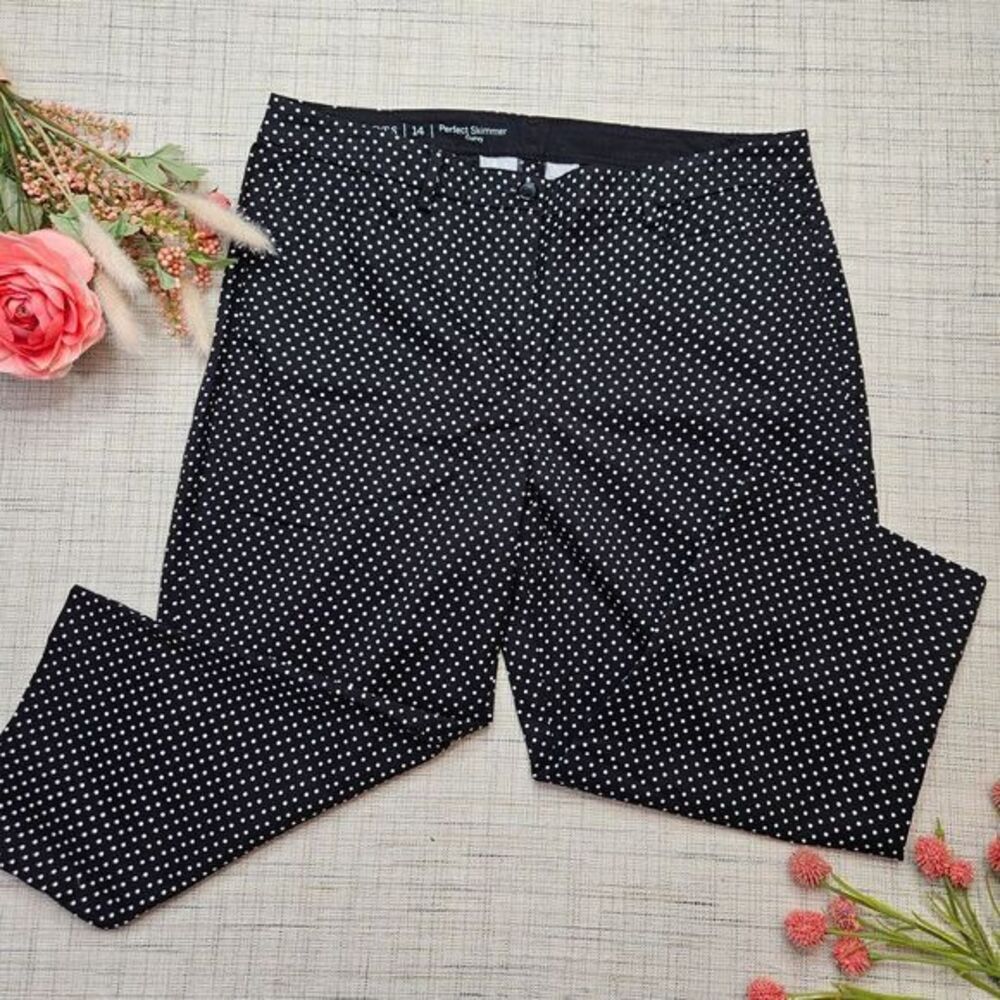 Talbots Perfect Curvy Polka Dot Skimmer Pants Black White Size 14‎